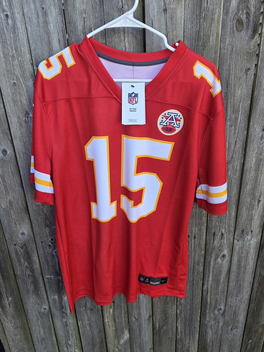 PATRICK MAHOMES NIKE NFLPA Red Football Jersey with White and Yellow Number 15